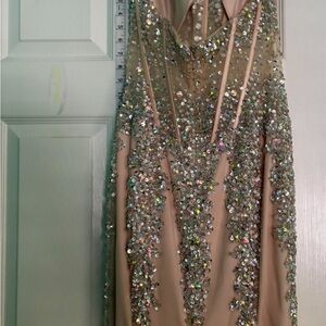 Jovani Beige Gown with Crystal Accents